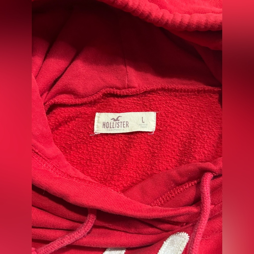 Hollister Co. Women's Script Logo Red Hoodie Sweatshirt Size Large Y2K Style - Picture 4 of 7